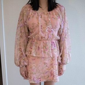 Vintage dusty pink floral mini dress